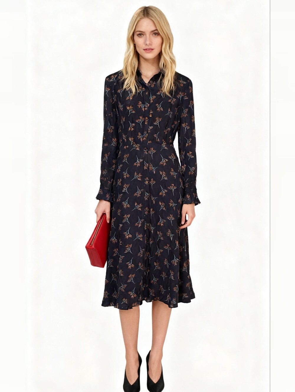 Ba&sh Button-Down Long-Sleeve Midi Dress Size 10